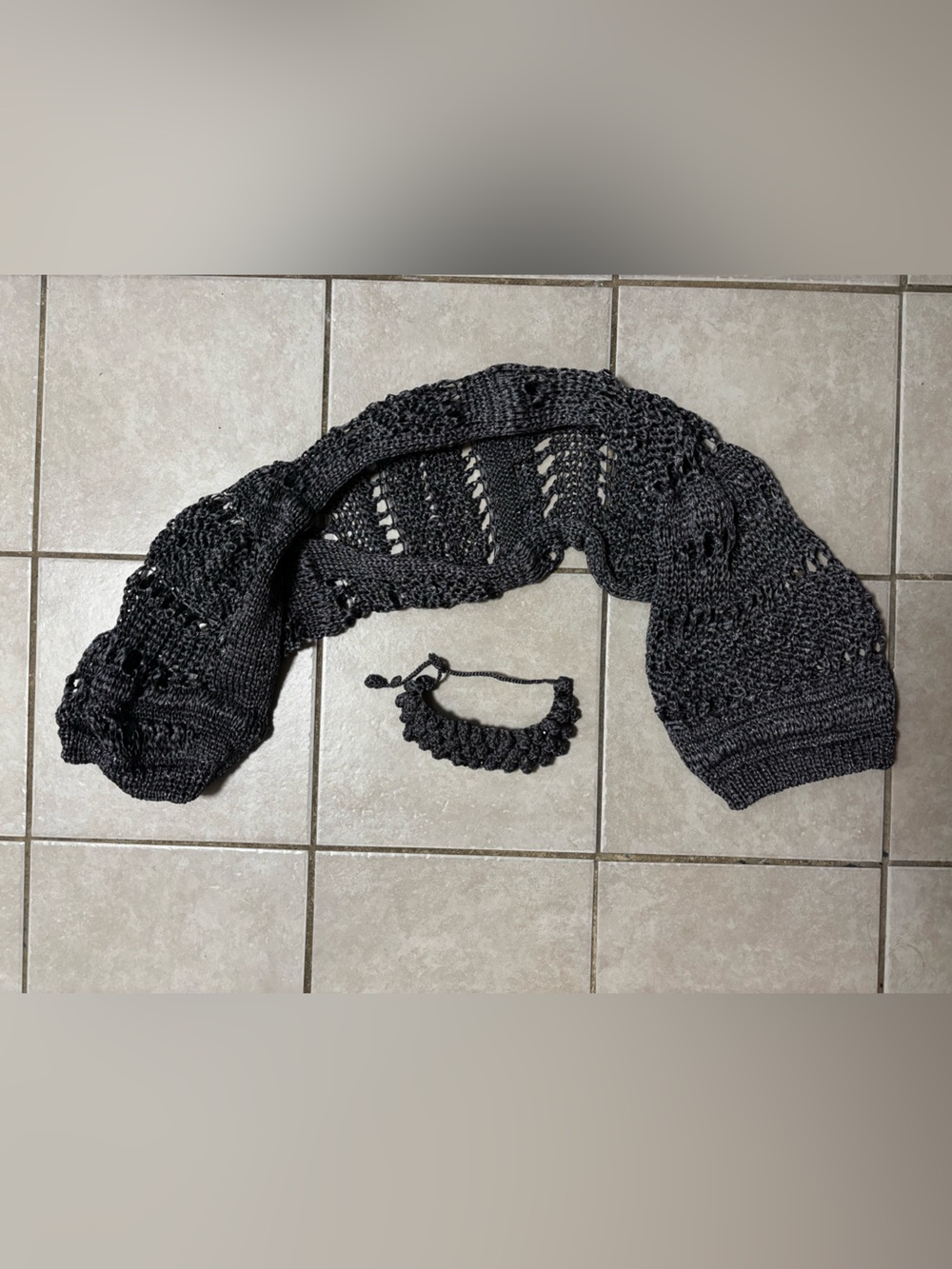 Crea concept arm sweater bolero open knit metallic